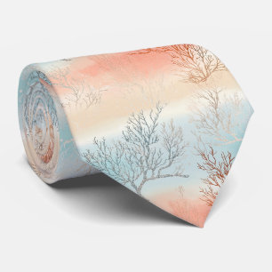 Lux Watercolor Coastal Coral & Ocean Waves Tie