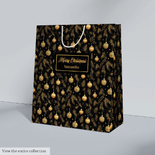 Lux watercolor gold and black monogram gift sack medium gift bag
