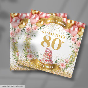 Luxe 80th Birthday Guest Book Pink Gold Florals