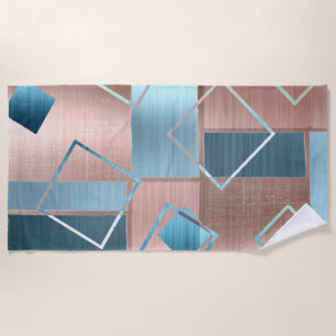 Luxe Abstract Blush Rose Gold and Teal Geometric Beach Towel