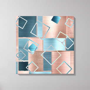 Luxe Abstract   Blush Rose Gold and Teal Geometric Canvas Print