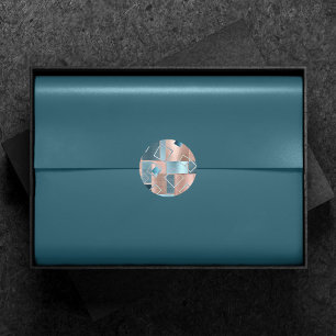 Luxe Abstract Blush Rose Gold and Teal Geometric Classic Round Sticker