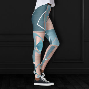 Luxe Abstract   Blush Rose Gold and Teal Geometric Leggings