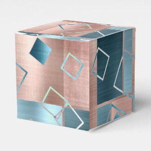Luxe Abstract Copper Rose Gold and Teal Shapes Favour Box