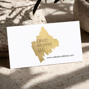 Luxe Abstract Gold Brushstroke Logo on White Business Card