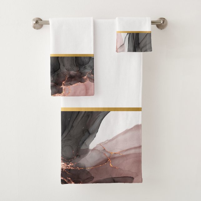 LUXE ABSTRACT ROSE  BLACK BATHROOM TOWEL SET (Insitu)