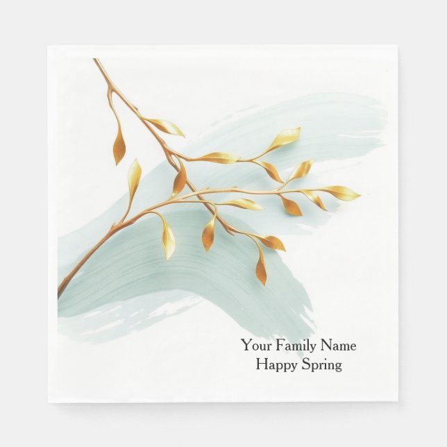 Luxe Abstract Sage Green Gold Leaf Willow Branch Napkin (Front)