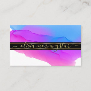 Luxe Abstract Watercolor Ink Blots Blue Violet 3 Business Card