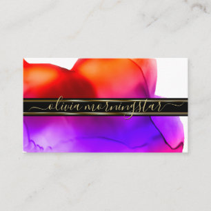 Luxe Abstract Watercolor Ink Blots Vibrant Coral 2 Business Card