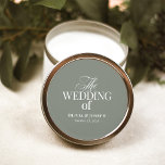 Luxe and Elegant Sage Green Wedding Classic Round Sticker<br><div class="desc">These elegant,  old money style wedding stickers feature a mix of classic,  white text and modern calligraphy on a sage green background for a classy and minimalist design perfect for your timeless,  formal wedding.</div>
