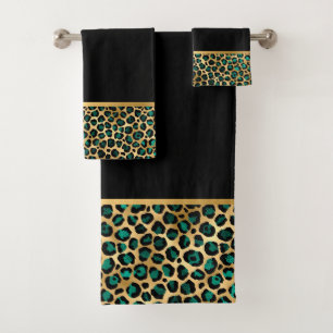 LUXE ANIMAL PRINT BLACK GREEN BATHROOM TOWEL SET