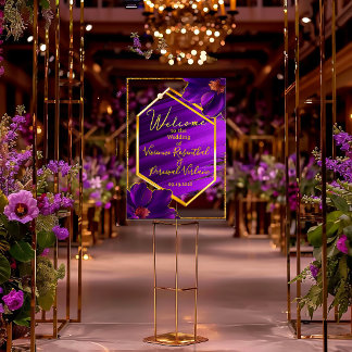 Luxe Asymmetrical Frame Purple Brush Stroke Floral Acrylic Sign