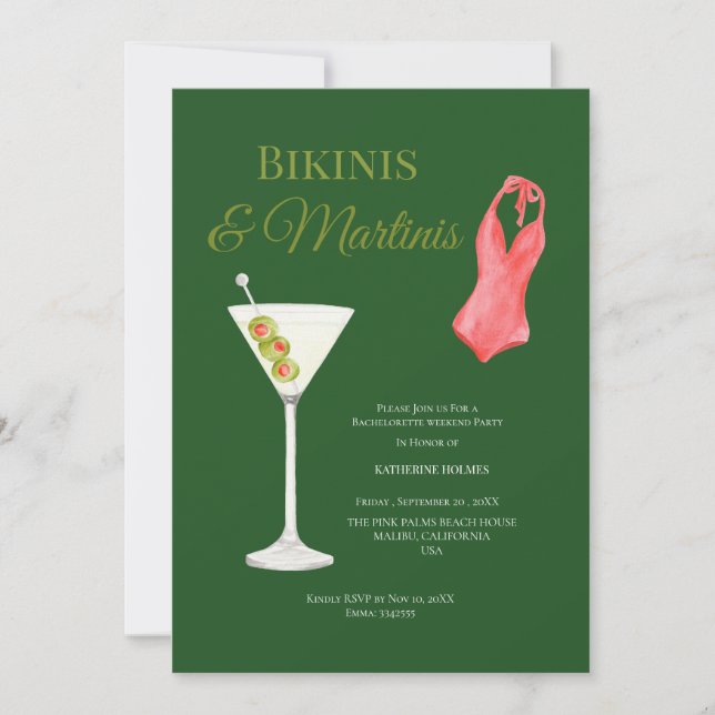 Luxe Bikinis & Martini bachelorette weekend Party Invitation (Front)