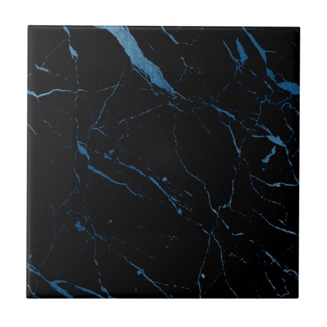 Luxe Black and Blue Marble Ceramic Tile (Front)