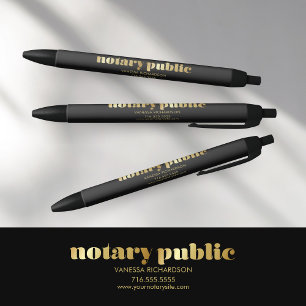 Luxe Black and Gold Business Promo Notary Public Black Ink Pen