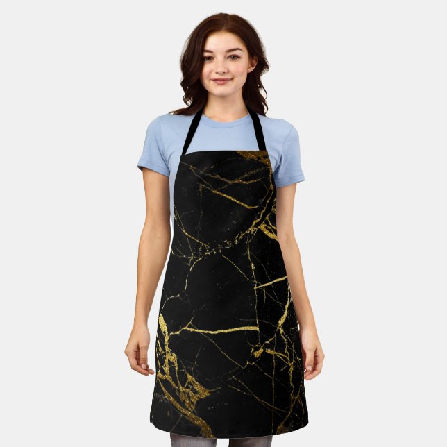 Luxe Black and Gold Marble Texture Apron (Worn)
