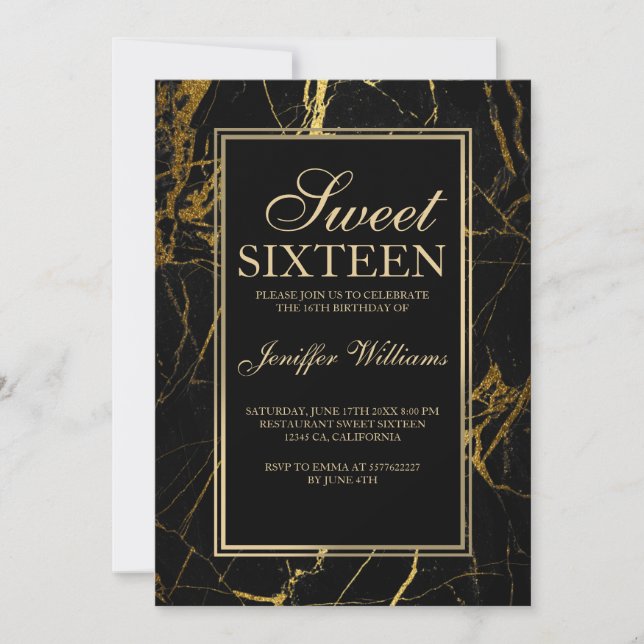 Luxe Black and Gold Marble Texture                 Invitation (Front)