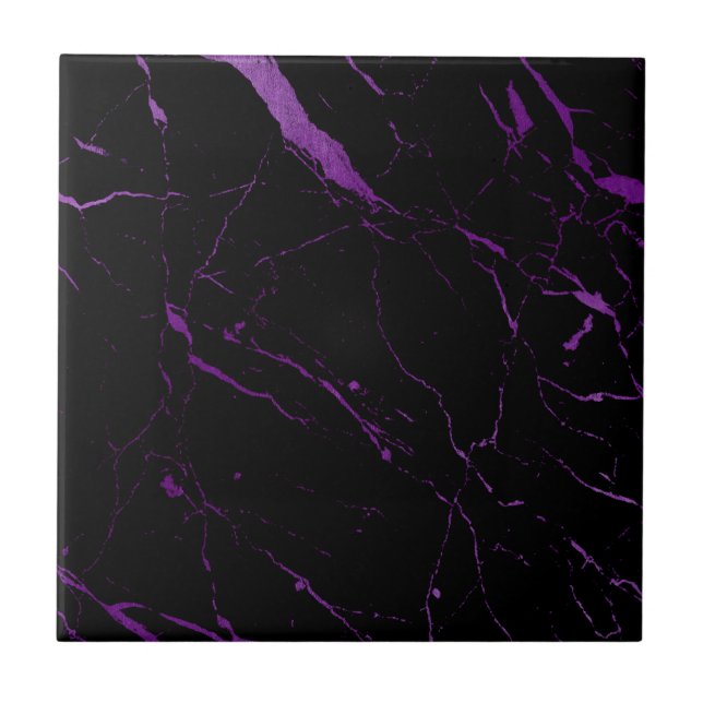 Luxe Black and Purple Marble Ceramic Tile (Front)