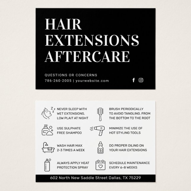Luxe Black Classic Hair Aftercare Guide (Front & Back)