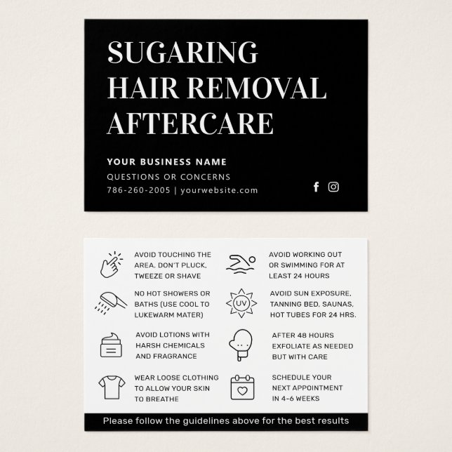 Luxe Black Classic Sugaring Aftercare Guide (Front & Back)