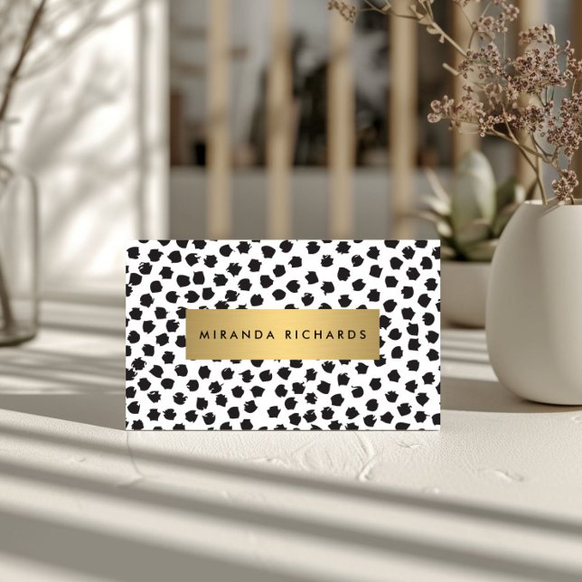 Luxe Black Confetti Dots II with Gold Bar Business Card (Creator Uploaded)