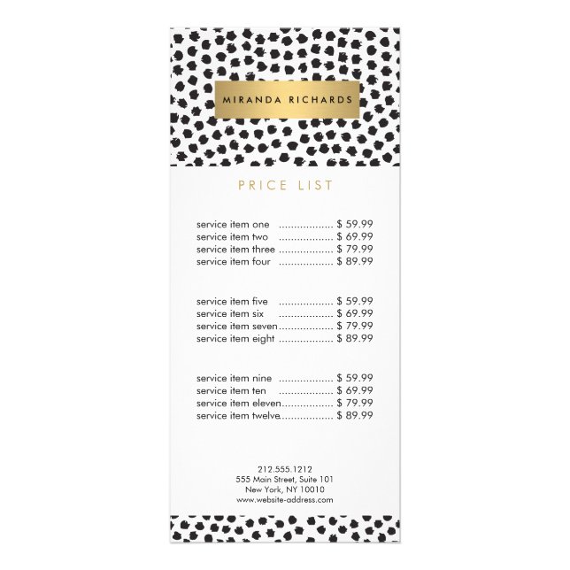 Luxe Black Confetti Dots II with Gold Bar Rack Card (Front)