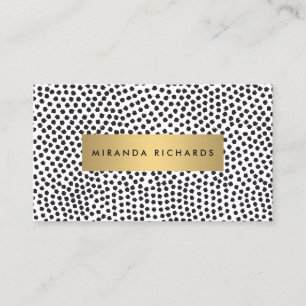 Luxe Black Confetti Dots with Gold Bar Business Card