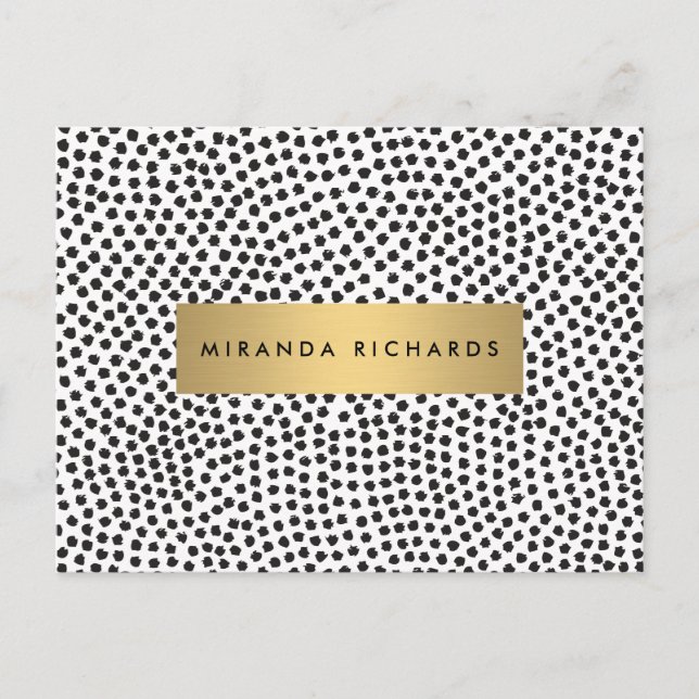 Luxe Black Confetti Dots with Gold Bar Postcard (Front)