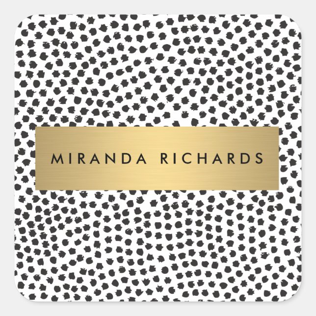 Luxe Black Confetti Dots with Gold Bar Stickers (Front)