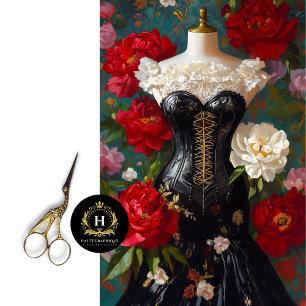 Luxe Black Corset Mannequin Red Floral Decoupage Tissue Paper