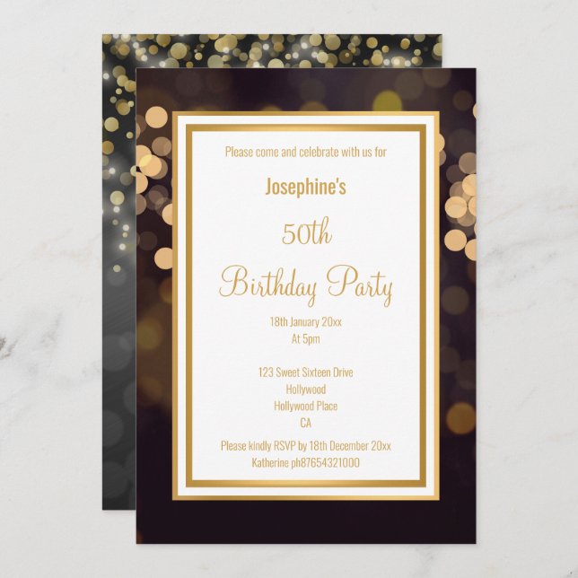 LUXE BLACK GOLD BUBBLES BIRTHDAY INVITATION (Front/Back)