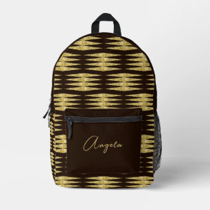Luxe Black Gold Glitter Abstract Elegant Name Printed Backpack