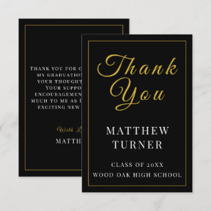 Luxe Black Gold Grad Thank You Card