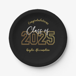 Luxe Black & Gold Graduation Party Plates