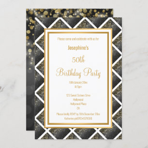 LUXE BLACK GOLD GRID 2 BIRTHDAY INVITATION