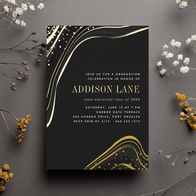 Luxe Black & Gold Liquid Marble Graduation Party (Creator Uploaded)