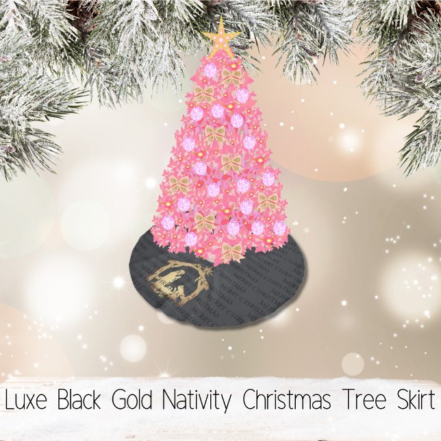 Luxe Black Gold Nativity Christmas Brushed Polyester Tree Skirt (Luxe Black Gold Nativity Christmas Brushed Polyester Tree Skirt)