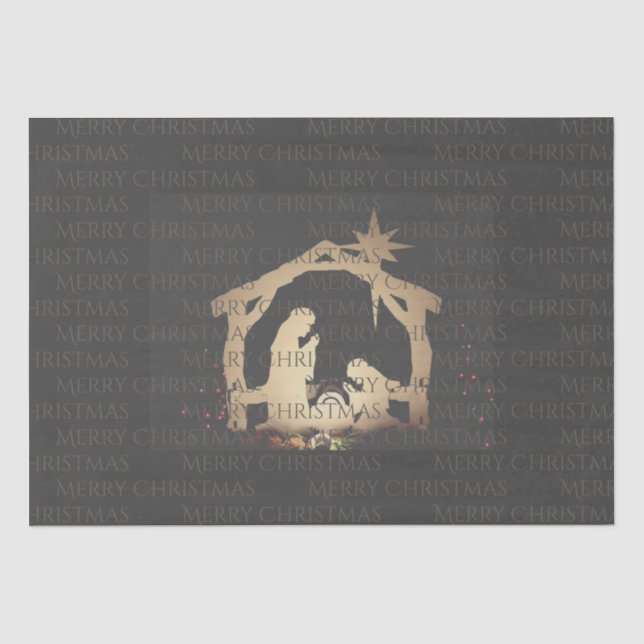 Luxe Black Gold Nativity Merry Christmas  Tissue Paper (Front)