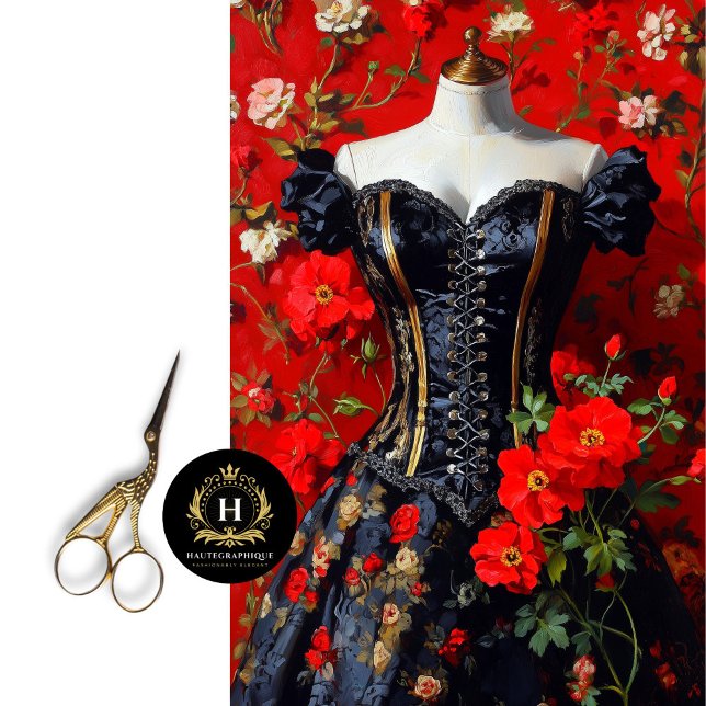 Luxe Black Gothic Corset Mannequin Red Floral Deco Tissue Paper (Creator Uploaded)
