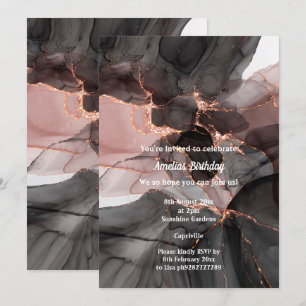 LUXE BLACK PINK CHIFFON PARTY  INVITATION