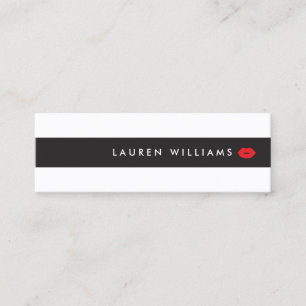 Luxe Black/White Stripes Red Lips Makeup Artist Mini Business Card