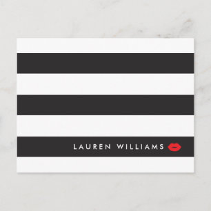 Luxe Black/White Stripes Red Lips Makeup Artist Postcard