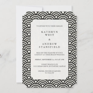 Luxe Black + White Wave Pattern Wedding Invitation
