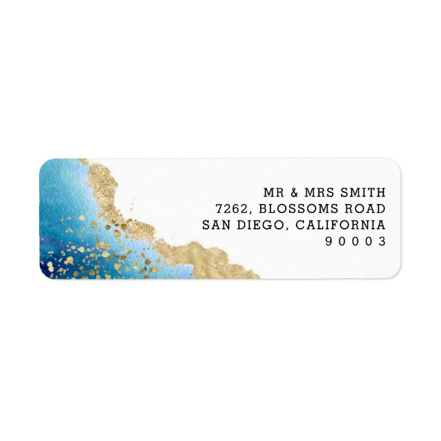 Luxe Blue and Gold Abstract Return Address Label (Front)