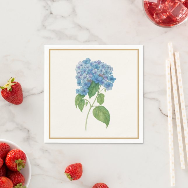 Luxe Blue Hydrangea Napkin — Elegant Botanical  (Insitu)