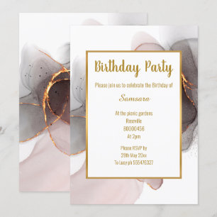 LUXE BLUSH BLACK CHIFFON BIRTHDAY INVITATION
