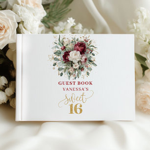Luxe Blush Burgundy 16th Birthday Sign Book