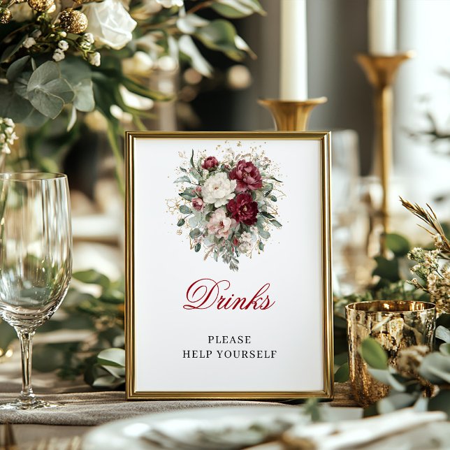 Luxe Blush Burgundy Drinks Tabletop Decor Sign (Luxe Blush Burgundy Drinks Tabletop Decor Sign)