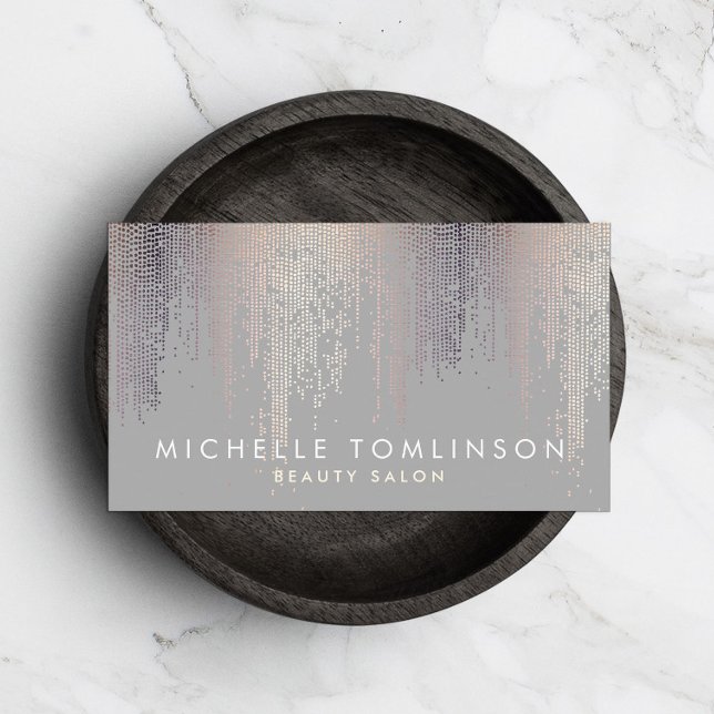 Luxe Blush Confetti Rain Pattern Grey Business Card (Creator Uploaded)