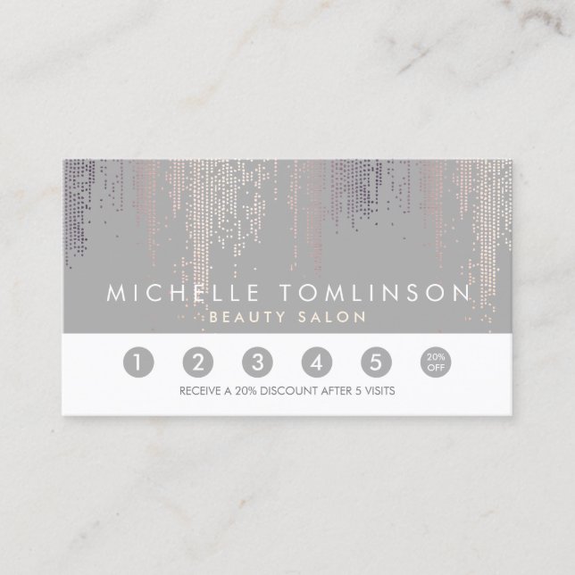 Luxe Blush Confetti Rain Pattern Grey Loyalty Card (Front)